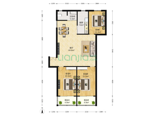 泰悦大厦 3室1厅1卫 129平方