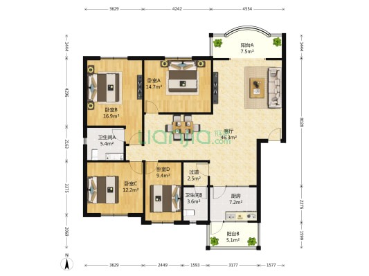 新秀花园 4室1厅2卫 156平方