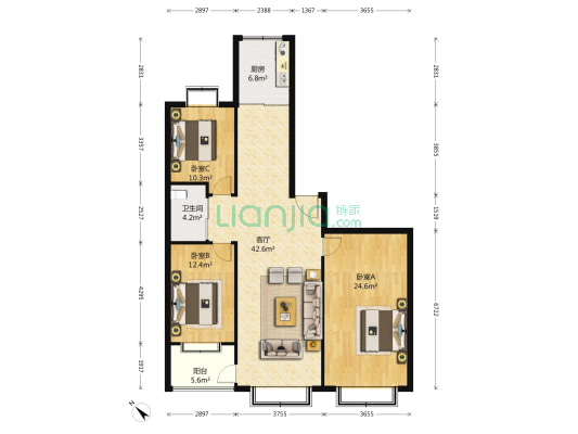 倚平里 3室1厅1卫 122平方