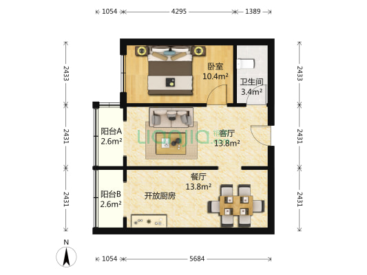 车站路 1室2厅1卫 59平方