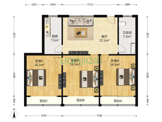 友谊支路300弄 3室1厅1卫 102平方