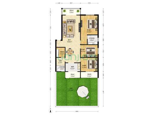 神仙树小区 3室1厅2卫 137平方