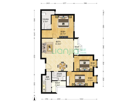 馨庭苑 3室1厅2卫 120平方