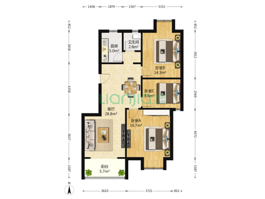 森林湾花园 3室1厅1卫 101平方
