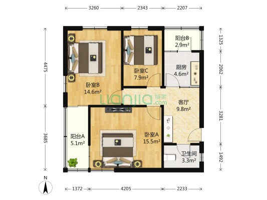 曹后村10号 3室1厅1卫 69平方
