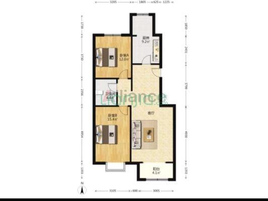南北通透，高楼层，采光无影响，视野开阔。-户型图