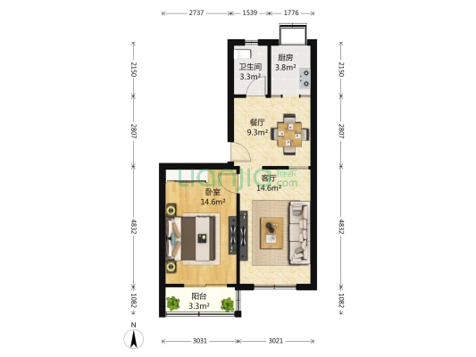 农行家属宿舍 1室2厅1卫 63平方