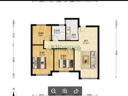 京南一站地，业主诚心出售，南北通透三居-户型图