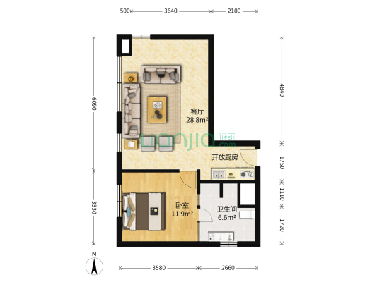 鸿旭豪苑(酒店式公寓) 1室1厅1卫 78平方