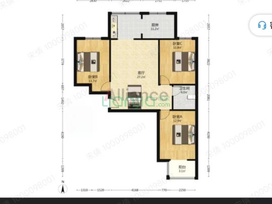 惠友荷園 3室2厅 南 北-户型图