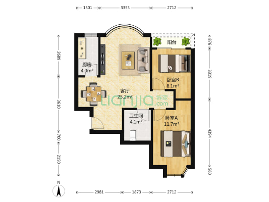 新华苑(武侯) 2室1厅1卫 77平方