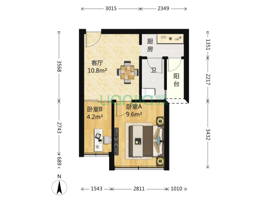 青橙时代 2室1厅1卫 37平方