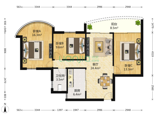 众冠西郡园 3室1厅1卫 84平方