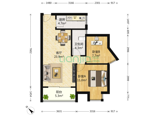 阳光金沙 2室1厅1卫 70平方