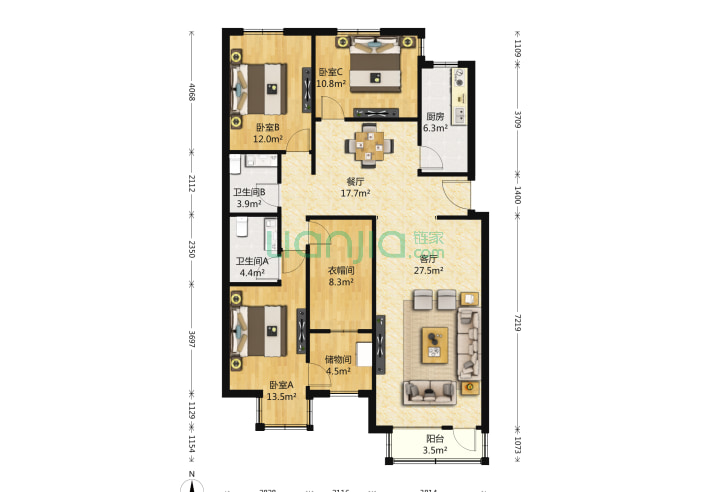 金隅七零九零3室2厅2卫139.4㎡