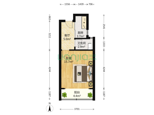 紫金墨香苑 1室1厅1卫 45平方
