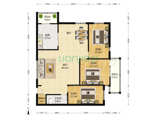 名人时代大厦 3室1厅1卫 166平方