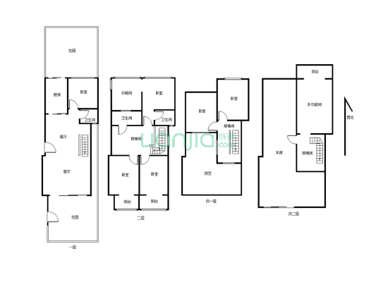 叠拼，精装 五室两厅三卫带前后花园，带两层地下室-户型图