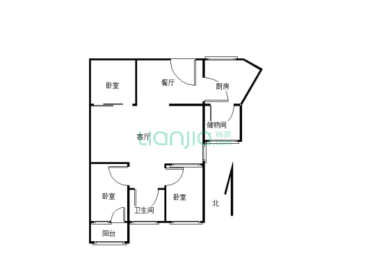 西苑小区，90平3室2厅1卫，户型方正适合居住-户型图
