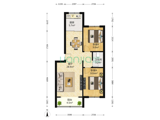 宝湾花园 2室1厅1卫 83平方