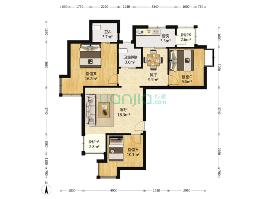 保利香槟苑（一期） 3室2厅2卫 108平方