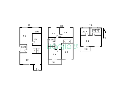 三层别墅本满五 税费低 南北通透格局 通风采光很好-户型图