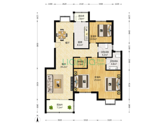 虹康景博苑 3室2厅2卫 140平方
