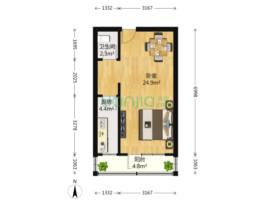 蔚园 1室0厅1卫 46平方