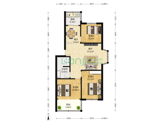 吉兴苑 3室2厅1卫 96平方