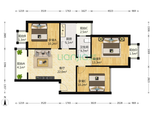 祥郡 3室1厅1卫 99平方