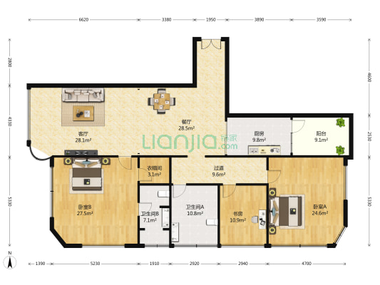 圆融星座 3室2厅2卫 222平方