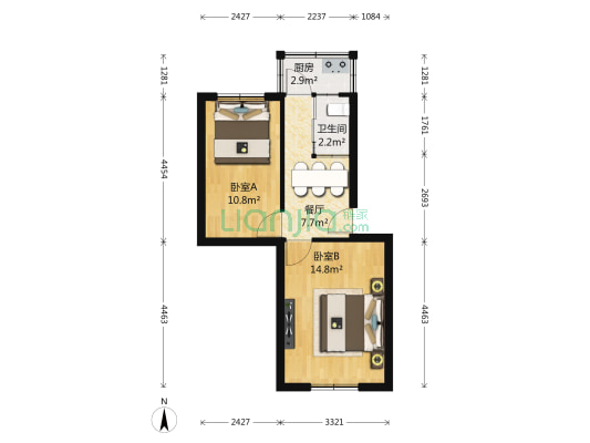 山林街（三八商圈） 2室1厅1卫 51平方