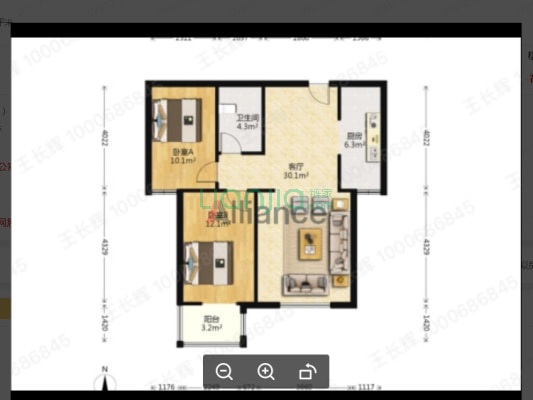 全天采光 纯南业主自住精装两居室-户型图