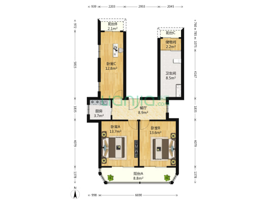 森林里 3室1厅1卫 70平方