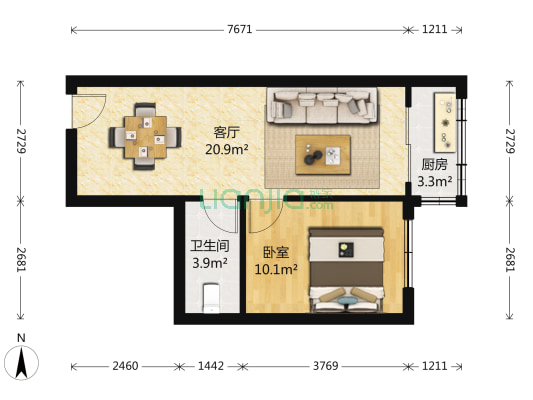 大连门小区 1室1厅1卫 52平方