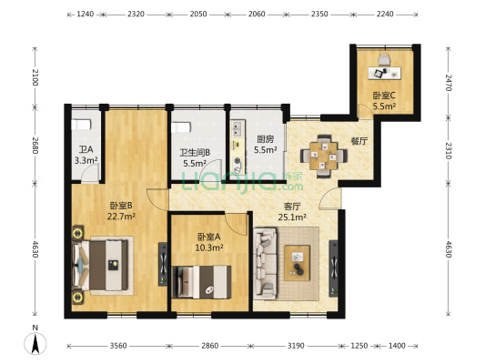 繁新苑 3室2厅2卫 142平方