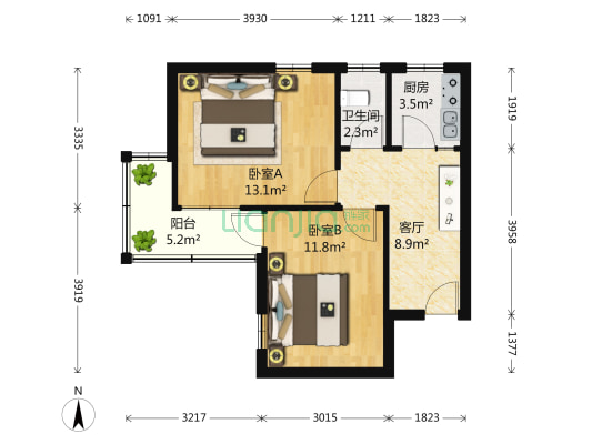 河路道 2室1厅1卫 60平方