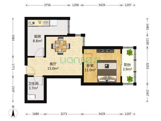 国瑞城东区 1室1厅1卫 51平方