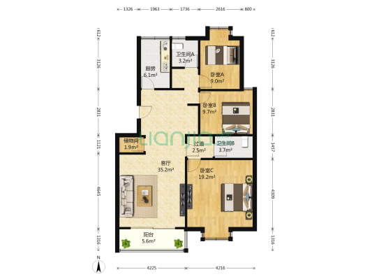 逸景园 3室1厅2卫 117平方