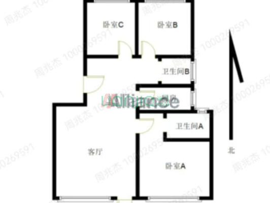 涿州城西 桃源新都孔雀城109平双卫洋房次顶层采光好-户型图