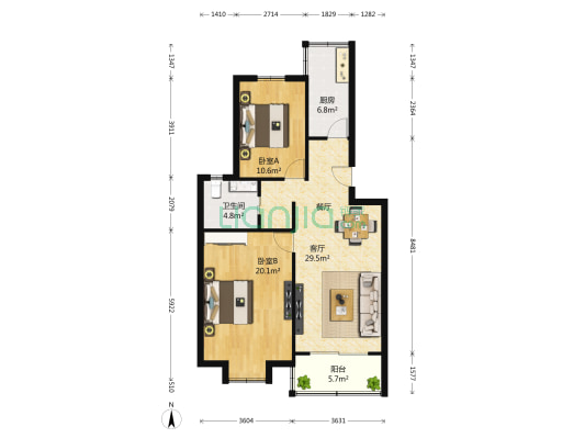 江杨名苑 2室1厅1卫 88平方
