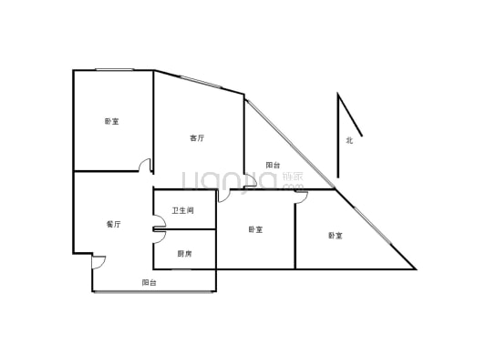 广寒路台洪小区，中间楼层，三室简装修，有证可以按揭-户型图