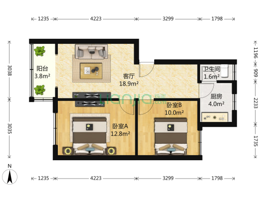 东顺巷12号小区 2室1厅1卫 65平方