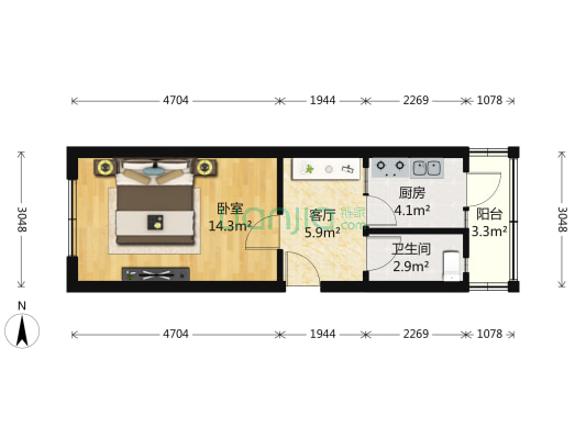 宜白北里 1室1厅1卫 42平方