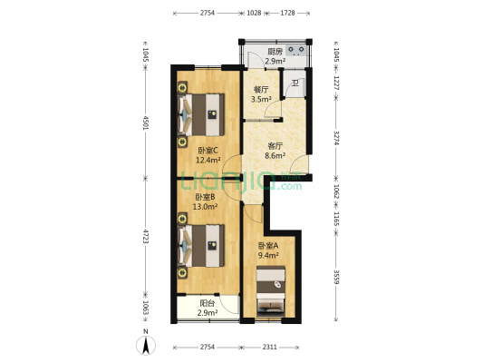 建设路1-1号 3室2厅1卫 69平方
