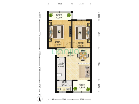 东坡小区 2室1厅1卫 74平方