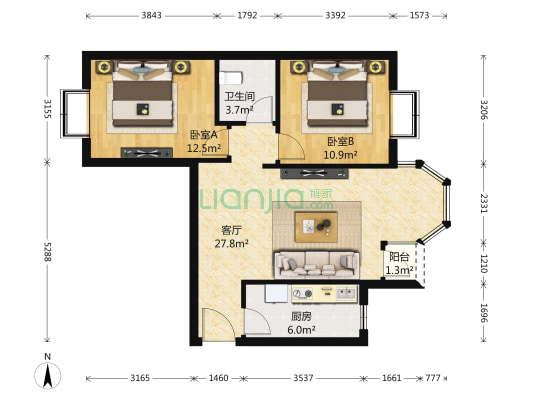 合生世界村E区 2室1厅1卫 89平方