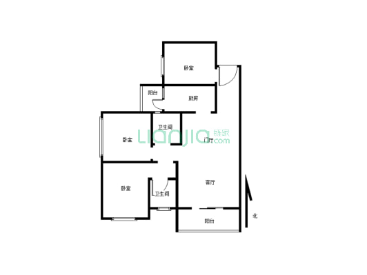 花城新区清水三室双卫出售，楼层适中，看房方便-户型图