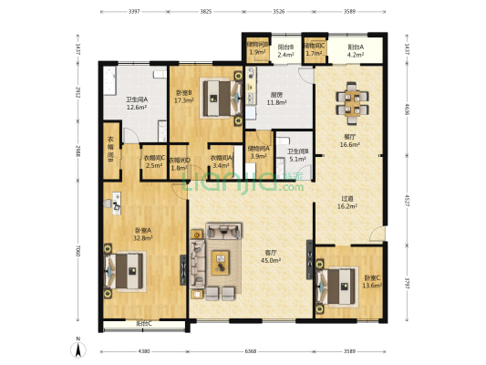 北京花园 3室2厅2卫 235平方