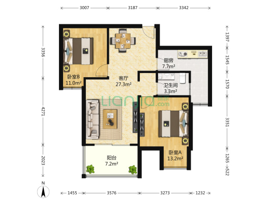 金科观天下 2室1厅1卫 89平方